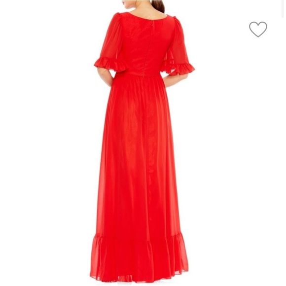 Ieena for Mac Duggal Stunning Red Ruffled V-neck Slit Gown - NWT - Size 0 - Picture 2 of 16